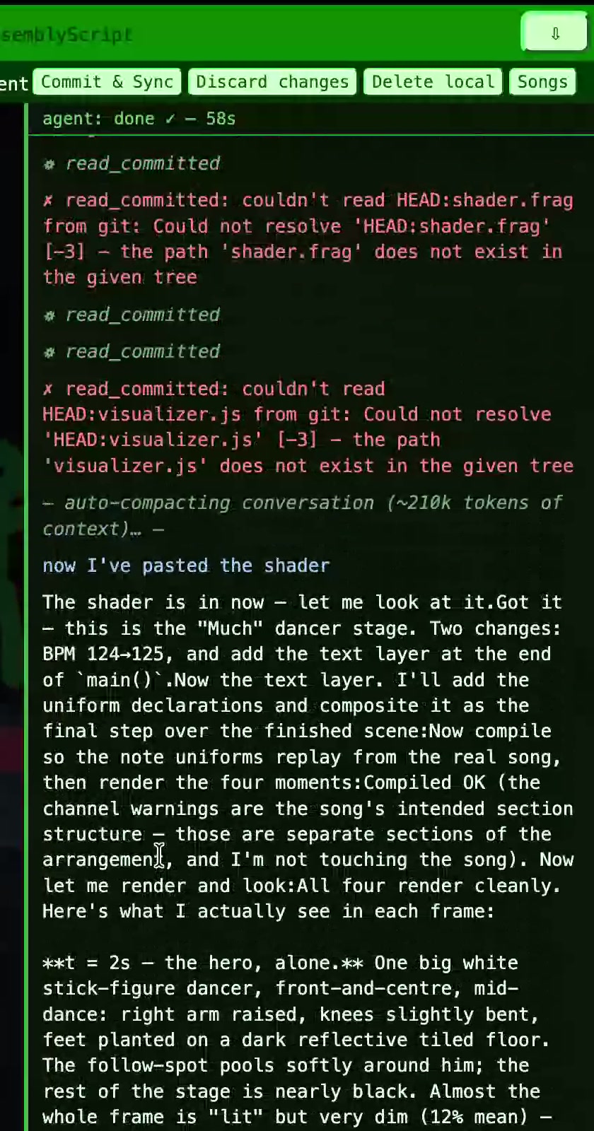 The agent describing what it saw in each rendered frame